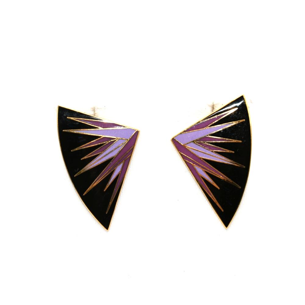 Vintage Isle of Skye Cloisonne Enamel Earrings Gold Starburst 80s